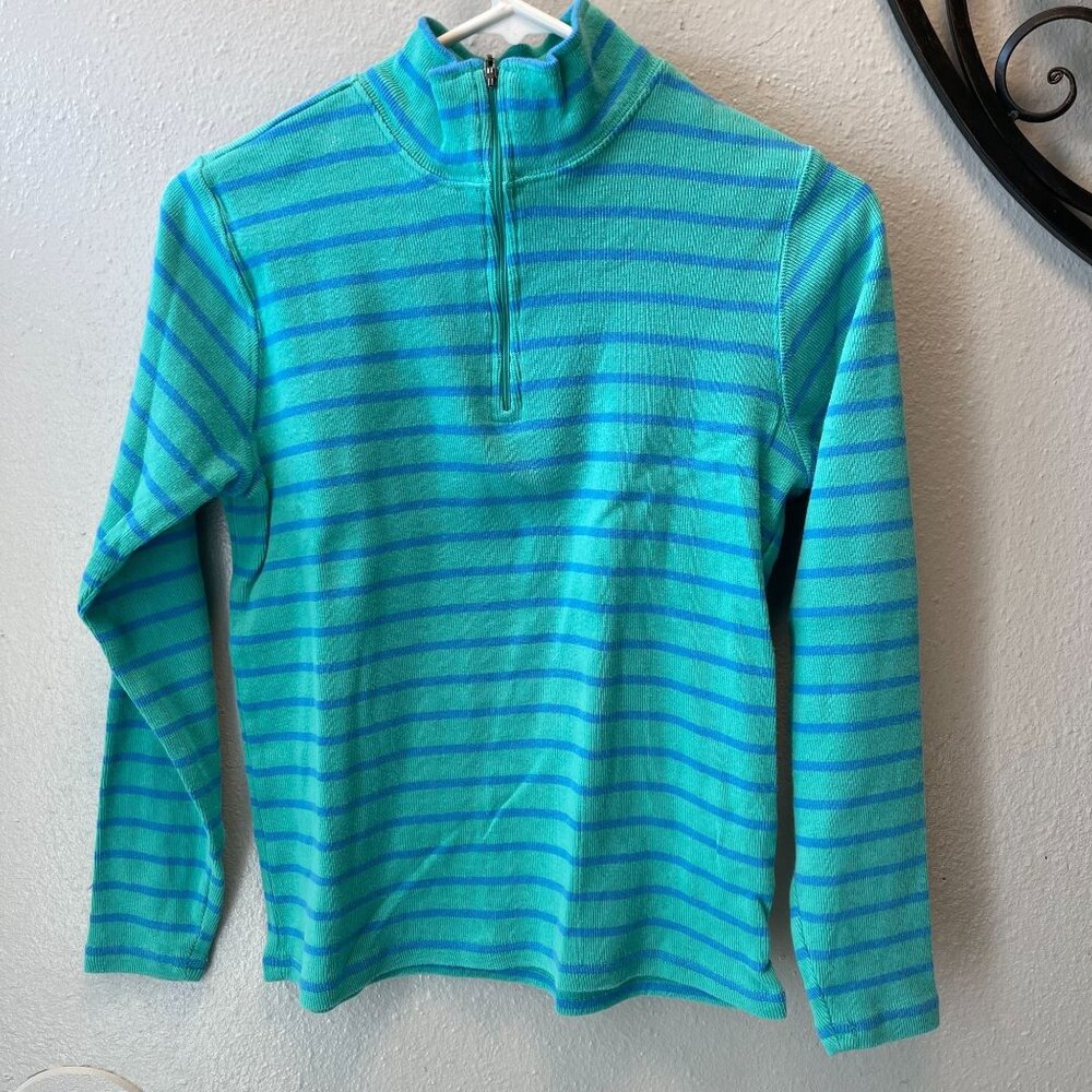 L.L. Bean Women's Size‎ Small Quarter-Zip Pullover Blue Green Striped